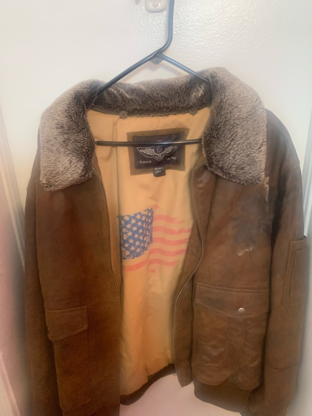Men’s Brown Shearling Collar Leather Jacket